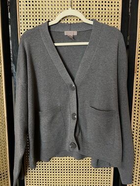 H&M Charcoal Gray V-Neck Button Pocket Cardigan